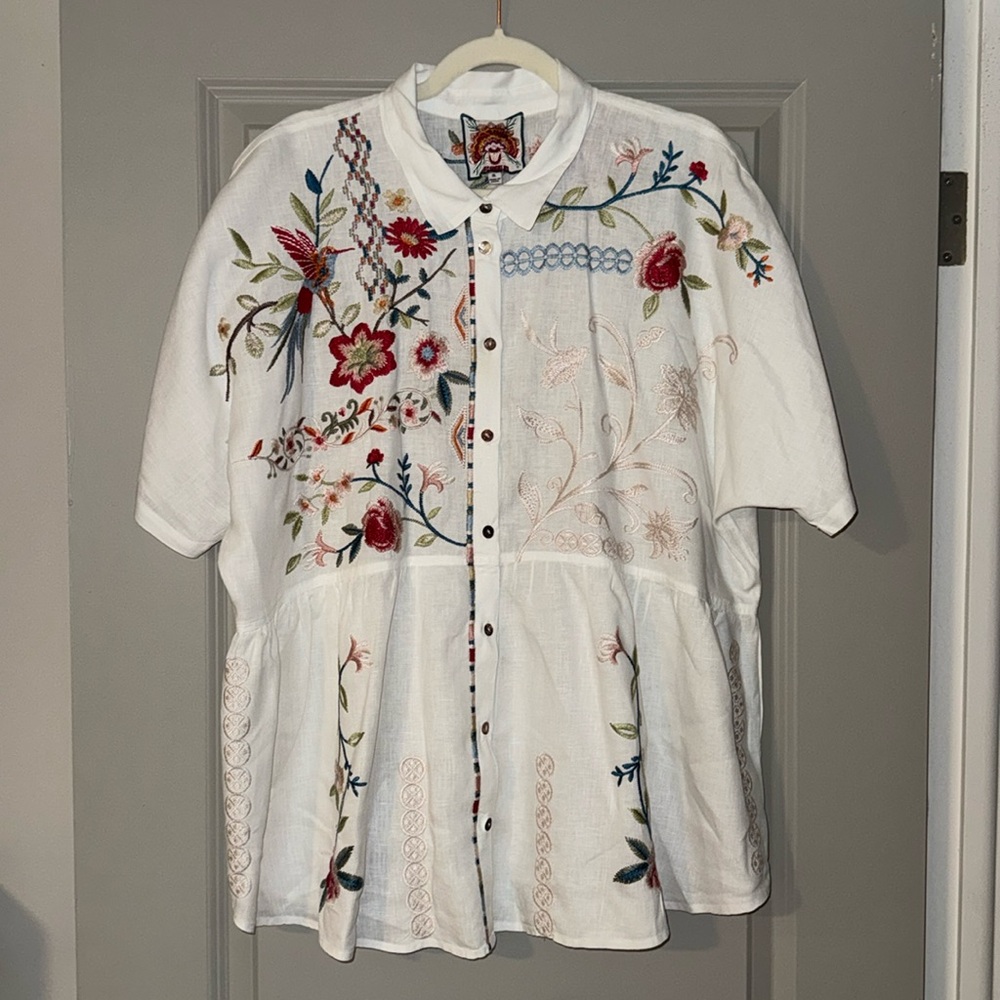 Johnny Was linen button down top